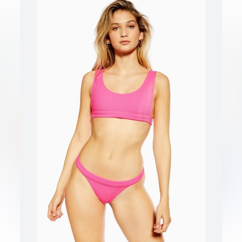 Topshop Ribbed Hot Pink Neon Summer Beachy Bikini Size 4